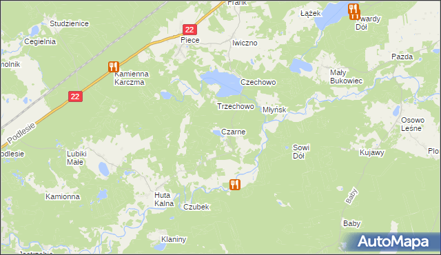 mapa Czarne gmina Kaliska, Czarne gmina Kaliska na mapie Targeo