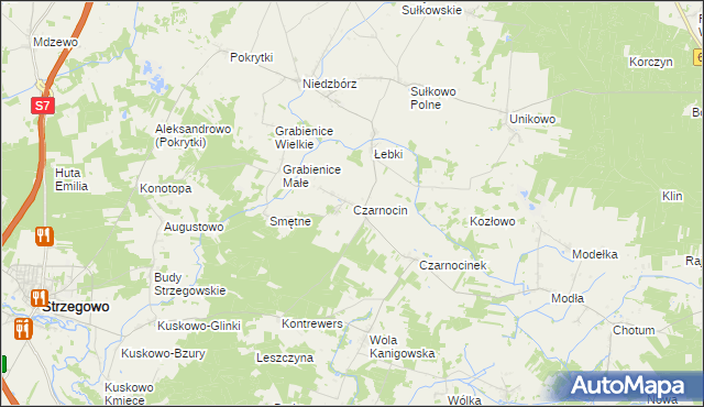 mapa Czarnocin gmina Strzegowo, Czarnocin gmina Strzegowo na mapie Targeo