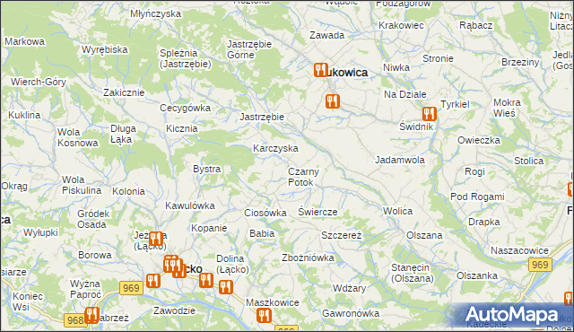 mapa Czarny Potok gmina Łącko, Czarny Potok gmina Łącko na mapie Targeo