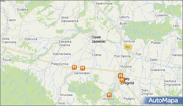 mapa Czekaj gmina Osiek Jasielski, Czekaj gmina Osiek Jasielski na mapie Targeo