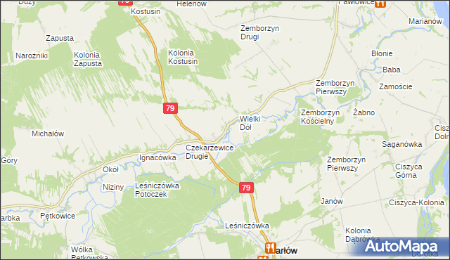 mapa Czekarzewice Pierwsze, Czekarzewice Pierwsze na mapie Targeo