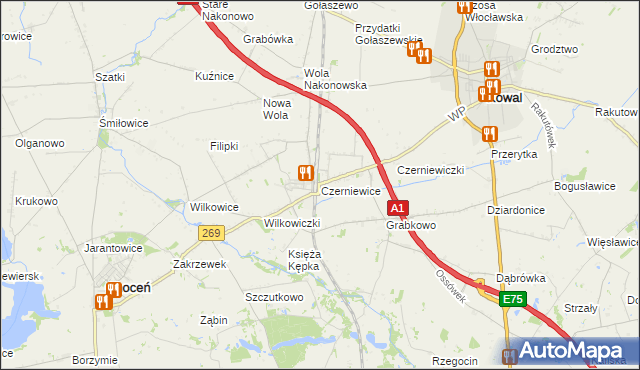 mapa Czerniewice gmina Choceń, Czerniewice gmina Choceń na mapie Targeo