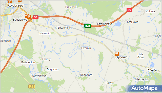 mapa Czernin gmina Dygowo, Czernin gmina Dygowo na mapie Targeo