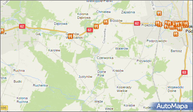 mapa Czerwonka gmina Sokołów Podlaski, Czerwonka gmina Sokołów Podlaski na mapie Targeo