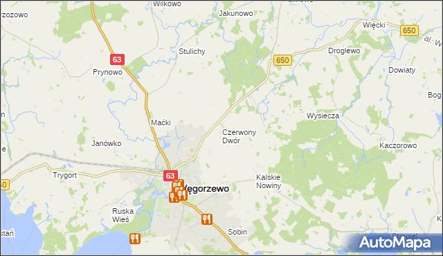 mapa Czerwony Dwór gmina Węgorzewo, Czerwony Dwór gmina Węgorzewo na mapie Targeo