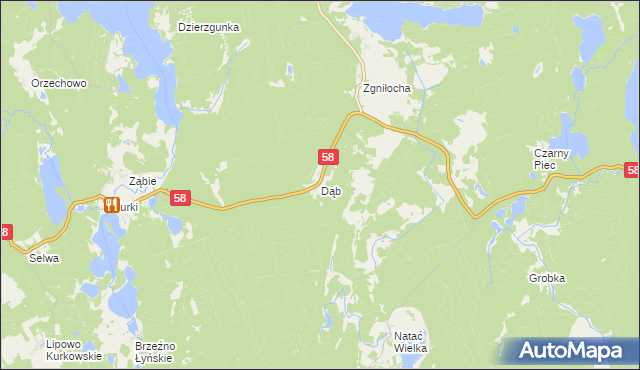 mapa Dąb gmina Olsztynek, Dąb gmina Olsztynek na mapie Targeo