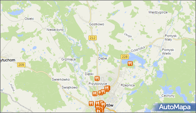 mapa Dąbie gmina Bytów, Dąbie gmina Bytów na mapie Targeo