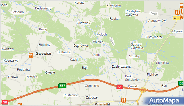 mapa Dąbie gmina Galewice, Dąbie gmina Galewice na mapie Targeo