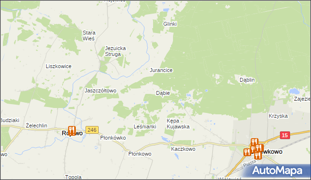 mapa Dąbie gmina Rojewo, Dąbie gmina Rojewo na mapie Targeo