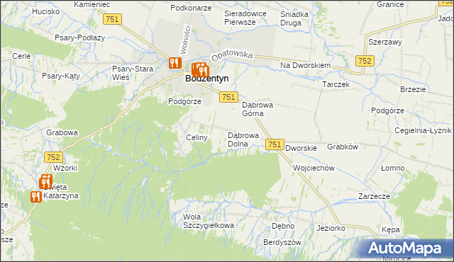 mapa Dąbrowa Dolna gmina Bodzentyn, Dąbrowa Dolna gmina Bodzentyn na mapie Targeo