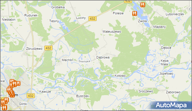 mapa Dąbrowa gmina Śrem, Dąbrowa gmina Śrem na mapie Targeo