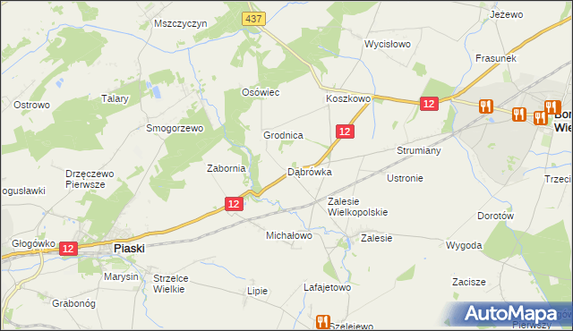 mapa Dąbrówka gmina Borek Wielkopolski, Dąbrówka gmina Borek Wielkopolski na mapie Targeo