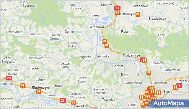 mapa Dąbrówka gmina Brzyska, Dąbrówka gmina Brzyska na mapie Targeo