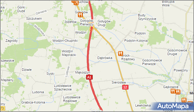 mapa Dąbrówka gmina Moszczenica, Dąbrówka gmina Moszczenica na mapie Targeo