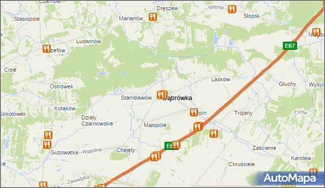 mapa Dąbrówka powiat wołomiński, Dąbrówka powiat wołomiński na mapie Targeo