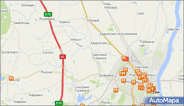 mapa Dąbrówka Tczewska, Dąbrówka Tczewska na mapie Targeo