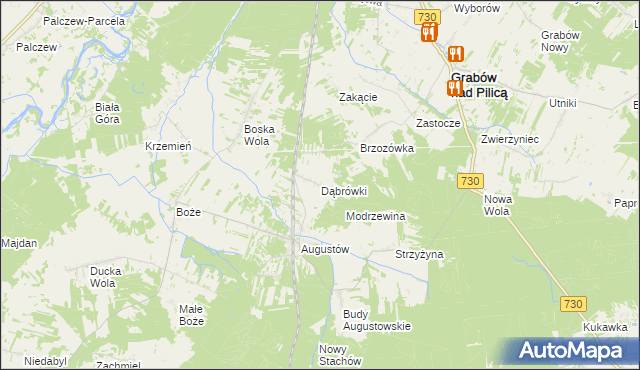 mapa Dąbrówki gmina Grabów nad Pilicą, Dąbrówki gmina Grabów nad Pilicą na mapie Targeo