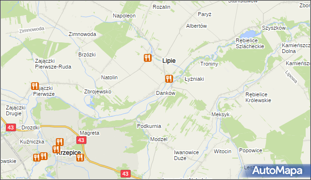 mapa Danków gmina Lipie, Danków gmina Lipie na mapie Targeo