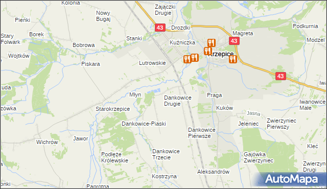 mapa Dankowice Drugie, Dankowice Drugie na mapie Targeo