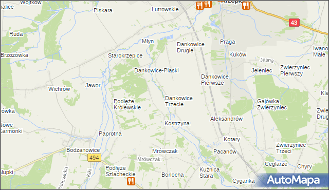 mapa Dankowice Trzecie, Dankowice Trzecie na mapie Targeo