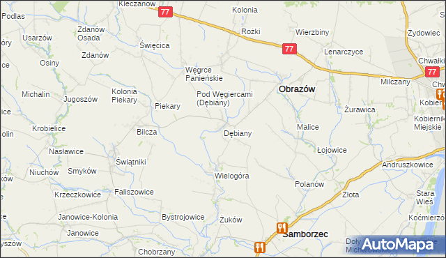 mapa Dębiany gmina Obrazów, Dębiany gmina Obrazów na mapie Targeo