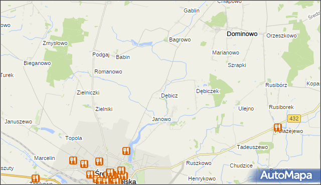 mapa Dębicz gmina Środa Wielkopolska, Dębicz gmina Środa Wielkopolska na mapie Targeo