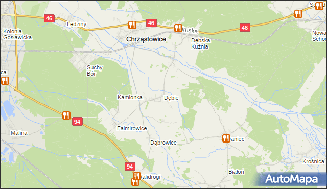 mapa Dębie gmina Chrząstowice, Dębie gmina Chrząstowice na mapie Targeo