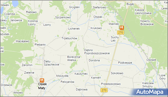 mapa Dębno Poproboszczowskie, Dębno Poproboszczowskie na mapie Targeo