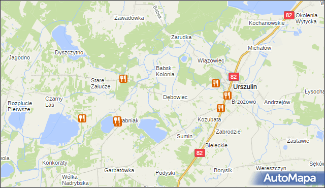 mapa Dębowiec gmina Urszulin, Dębowiec gmina Urszulin na mapie Targeo