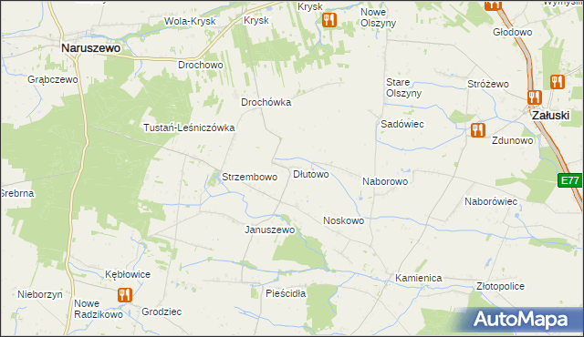 mapa Dłutowo gmina Naruszewo, Dłutowo gmina Naruszewo na mapie Targeo