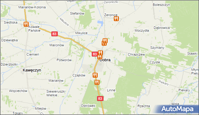 mapa Dobra powiat turecki, Dobra powiat turecki na mapie Targeo