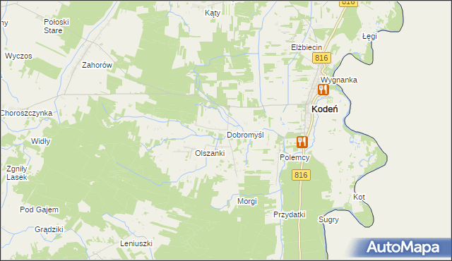 mapa Dobromyśl gmina Kodeń, Dobromyśl gmina Kodeń na mapie Targeo