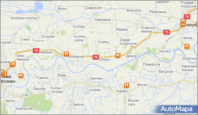 mapa Dolany gmina Koszyce, Dolany gmina Koszyce na mapie Targeo