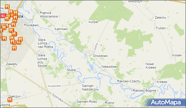 mapa Drozdowo gmina Piątnica, Drozdowo gmina Piątnica na mapie Targeo