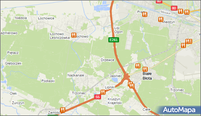 mapa Drzewce gmina Białe Błota, Drzewce gmina Białe Błota na mapie Targeo