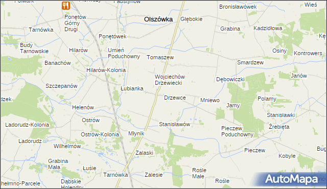 mapa Drzewce gmina Olszówka, Drzewce gmina Olszówka na mapie Targeo