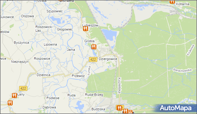 mapa Dziergowice, Dziergowice na mapie Targeo