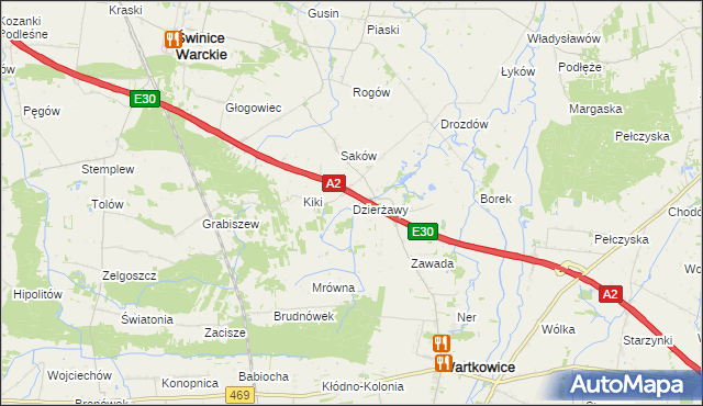 mapa Dzierżawy gmina Wartkowice, Dzierżawy gmina Wartkowice na mapie Targeo