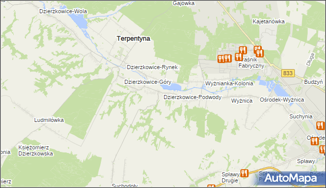 mapa Dzierzkowice-Podwody, Dzierzkowice-Podwody na mapie Targeo