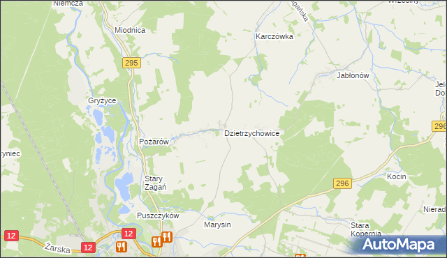 mapa Dzietrzychowice, Dzietrzychowice na mapie Targeo