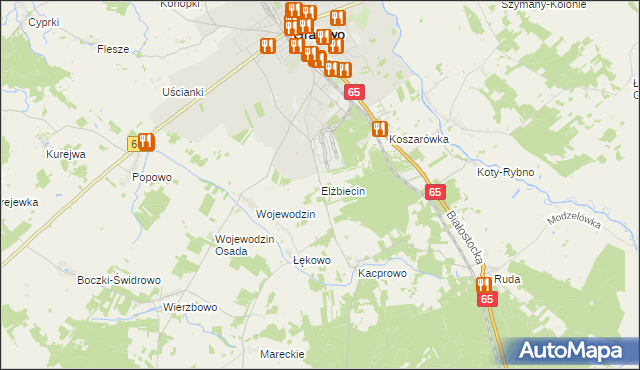 mapa Elżbiecin gmina Grajewo, Elżbiecin gmina Grajewo na mapie Targeo