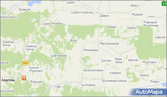 mapa Feliksówka gmina Adamów, Feliksówka gmina Adamów na mapie Targeo