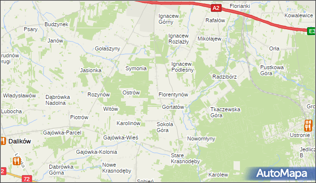 mapa Florentynów gmina Parzęczew, Florentynów gmina Parzęczew na mapie Targeo