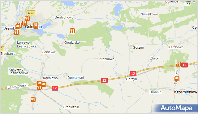 mapa Frankowo gmina Osieczna, Frankowo gmina Osieczna na mapie Targeo