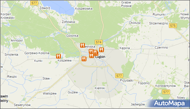 mapa Gąbin powiat płocki, Gąbin powiat płocki na mapie Targeo