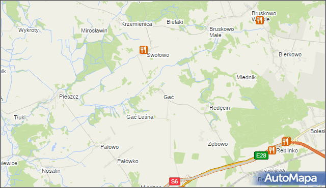 mapa Gać gmina Słupsk, Gać gmina Słupsk na mapie Targeo