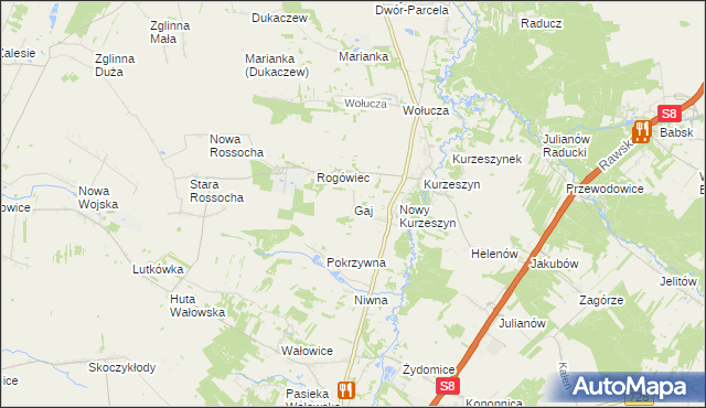 mapa Gaj gmina Rawa Mazowiecka, Gaj gmina Rawa Mazowiecka na mapie Targeo