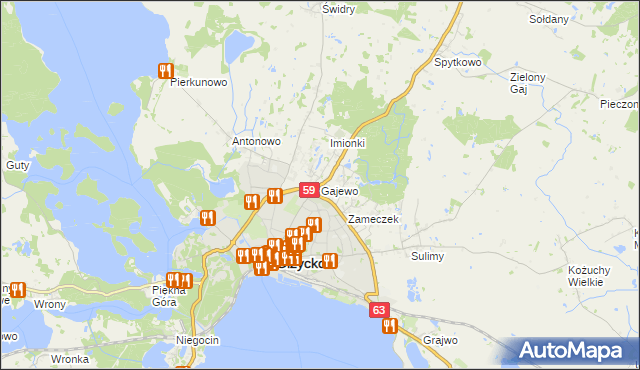mapa Gajewo gmina Giżycko, Gajewo gmina Giżycko na mapie Targeo
