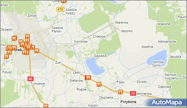 mapa Gajówka gmina Przykona, Gajówka gmina Przykona na mapie Targeo