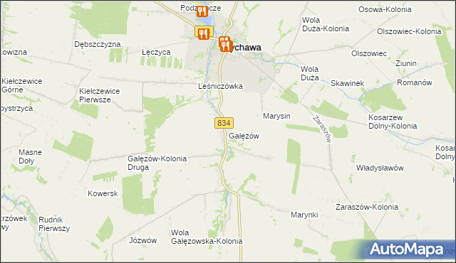 mapa Gałęzów gmina Bychawa, Gałęzów gmina Bychawa na mapie Targeo